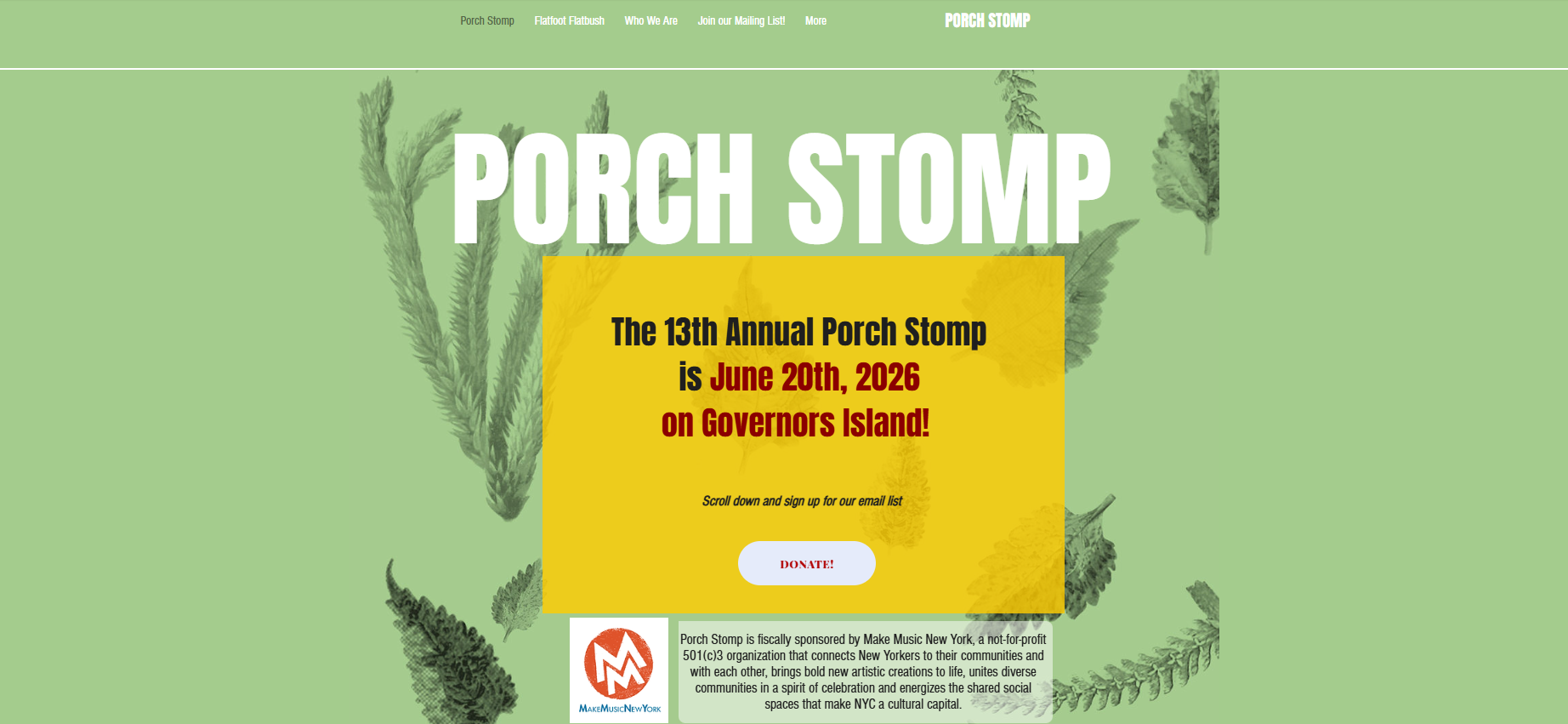 Porch Stomp homepage before redesign